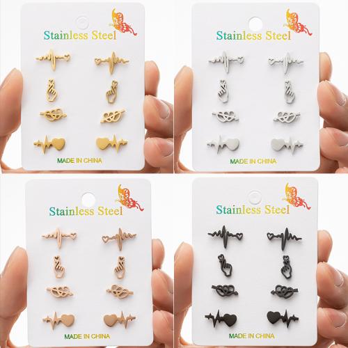 Roestvrij staal Stud Earrings, 304 roestvrij staal, mode sieraden & voor vrouw, meer kleuren voor de keuze, 4paren/Stel, Verkocht door Stel