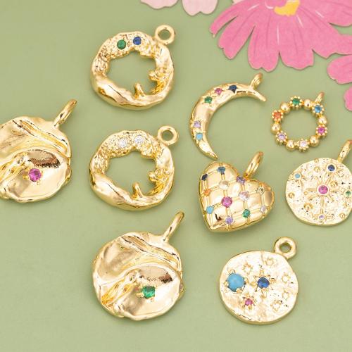 Brass Jewelry Pendants with Cubic Zirconia gold color plated DIY nickel lead & cadmium free Sold By PC