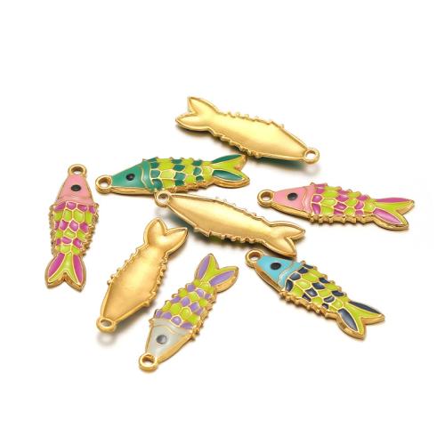 Stainless Steel Animal Pendants 304 Stainless Steel Fish gold color plated DIY & enamel Sold By Bag