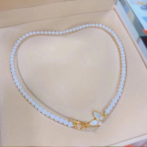 Freshwater Pearl Mässing Chain Necklace, med Mässing, mode smycken & micro bana cubic zirconia, vit, Längd 40 cm, Säljs av PC