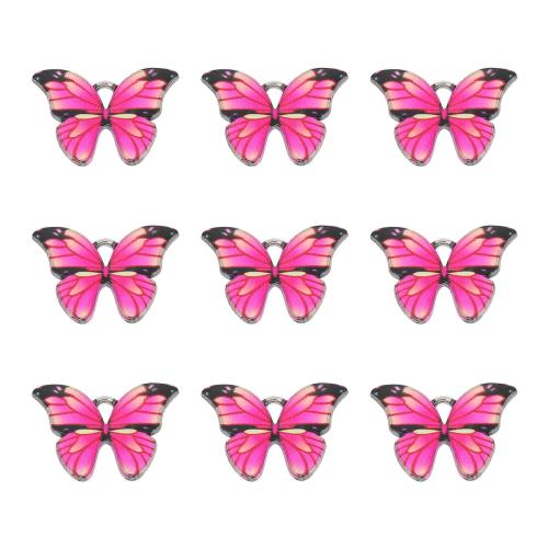 Zinc Alloy Enamel Pendants Butterfly silver color plated DIY nickel lead & cadmium free Sold By Bag