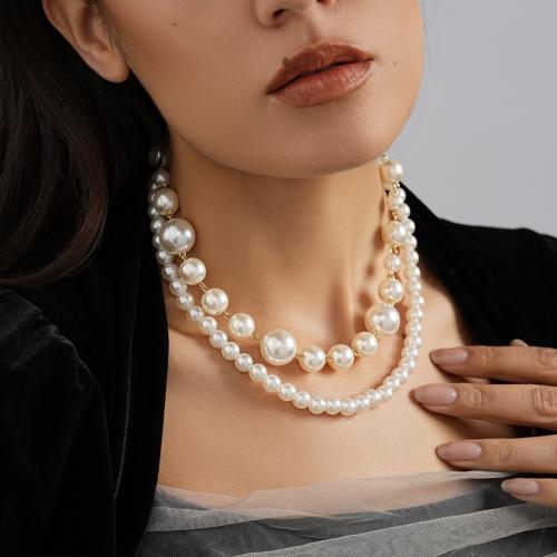 Plastic Pearl Necklace Iron with Plastic Pearl gold color plated fashion jewelry golden Sold By PC