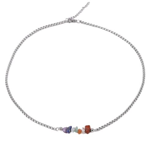 Collier d'acier titane, avec Pierre naturelle, avec 5cm chaînes de rallonge, Placage, bijoux de mode & pour homme, couleur originale, Longueur 45 cm, Vendu par PC