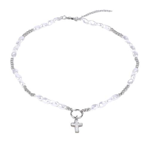 Collana in acciaio inossidabile, 304 acciaio inox, with perla in plastica, with 5cm extender chain, gioielli di moda & unisex, Lunghezza 45 cm, Venduto da PC