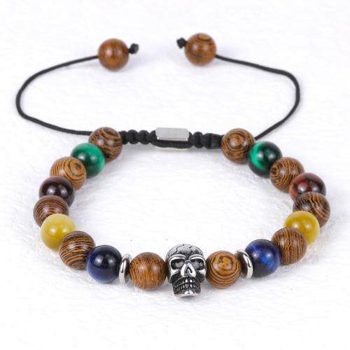 Wood Bracelets Wenge with Tiger Eye & 304 Stainless Steel with 7cm extender chain fashion jewelry & for man mixed colors Length 19 cm Sold By PC