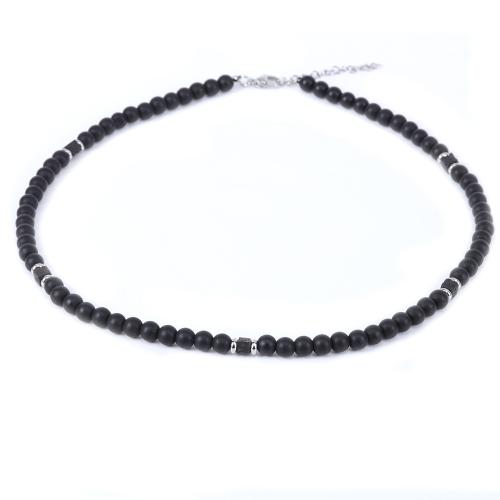 Natural Gemstone Necklace Abrazine Stone with Lava & 304 Stainless Steel with 5cm extender chain fashion jewelry & for man black Length 46 cm Sold By PC