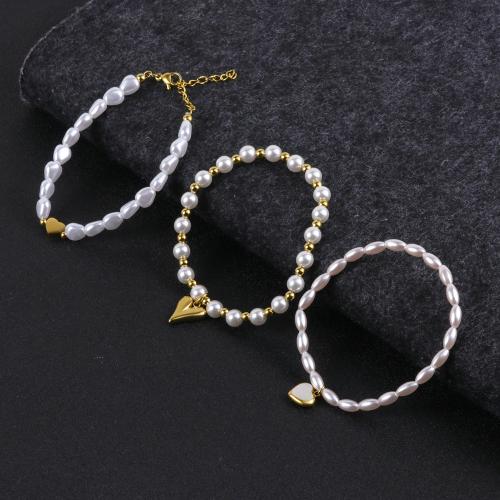 Stainless Steel Jewelry Bracelet 304 Stainless Steel with Shell & Plastic Pearl plated fashion jewelry & for woman Sold By PC