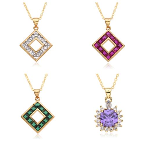 Collier en laiton cubique Zircon Micro Pave, Placage, styles différents pour le choix & pavé de micro zircon & pour femme, plus de couleurs à choisir, Longueur Environ 41-50 cm, Vendu par PC