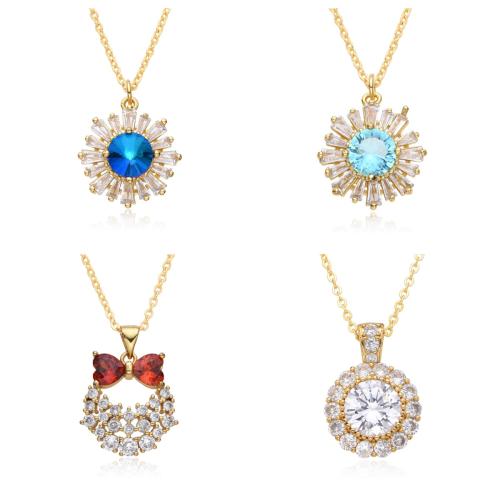 Collier en laiton cubique Zircon Micro Pave, Placage, styles différents pour le choix & pavé de micro zircon & pour femme, plus de couleurs à choisir, Longueur Environ 41-50 cm, Vendu par PC