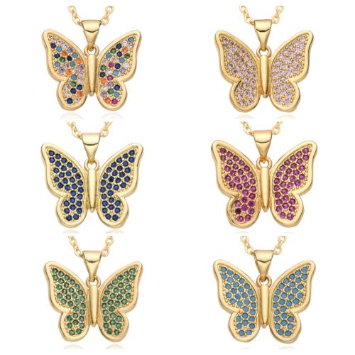 Collier en laiton cubique Zircon Micro Pave, papillon, Placage, pavé de micro zircon & pour femme, plus de couleurs à choisir, Longueur Environ 41-50 cm, Vendu par PC