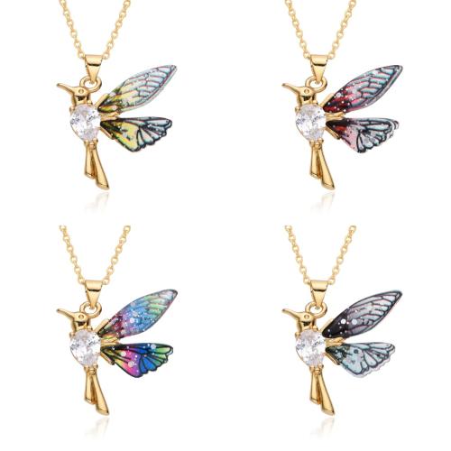 Collier en laiton cubique Zircon Micro Pave, avec résine, Colibri, Placage, pavé de micro zircon & pour femme, plus de couleurs à choisir, Longueur Environ 41-50 cm, Vendu par PC