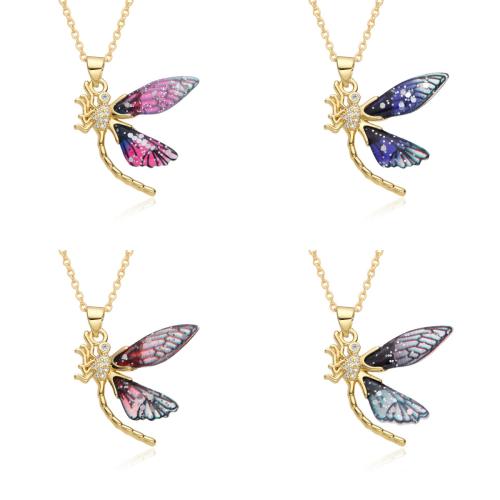 Kubieke Zirkoon Micro Pave Brass Ketting, Messing, met Hars, Dragonfly, plated, micro pave zirconia & voor vrouw, meer kleuren voor de keuze, Lengte Ca 41-50 cm, Verkocht door PC