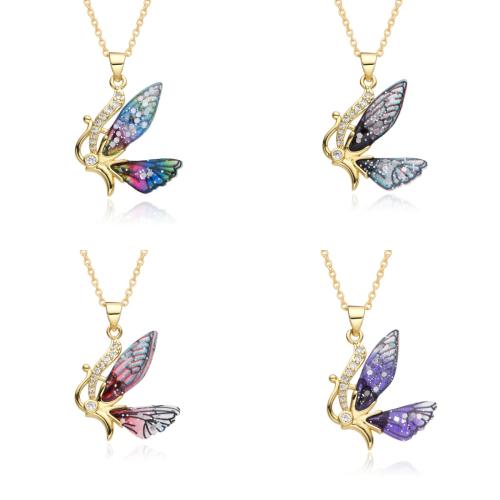 Collier en laiton cubique Zircon Micro Pave, avec résine, papillon, Placage, pavé de micro zircon & pour femme, plus de couleurs à choisir, Longueur Environ 41-50 cm, Vendu par PC