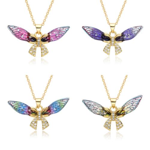 Cubic Zircon Micro Pave Brass Necklace with Resin Butterfly plated micro pave cubic zirconia & for woman Length Approx 41-50 cm Sold By PC