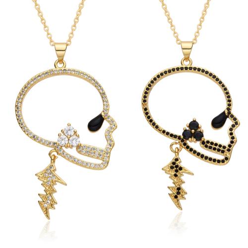 Cubic Zircon Micro Pave Brass Necklace Skull plated micro pave cubic zirconia & for woman & enamel Length Approx 41-50 cm Sold By PC