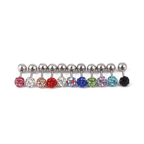 Bijoux de piercing d'oreille en acier inoxydable, Acier inoxydable 304, unisexe & avec strass, plus de couleurs à choisir, Vendu par PC