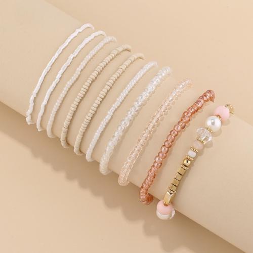 Zinklegering armbandkettingen, Zinc Alloy, met Seedbead & Kristal & Plastic Pearl, 10 stuks & voor vrouw, gemengde kleuren, Verkocht door Stel