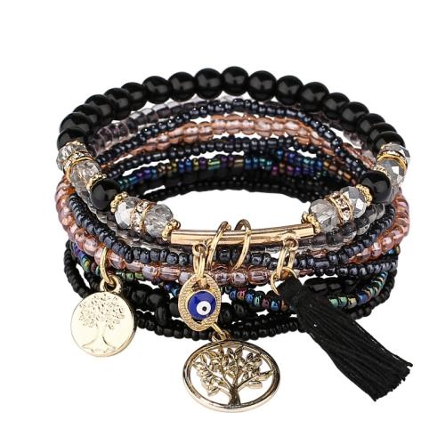 Zinc Alloy Bracelet with Cotton Thread & Glass Beads & Seedbead & Feather & Gemstone & Crystal & micro pave cubic zirconia & for woman Length Approx 16 cm Sold By Set