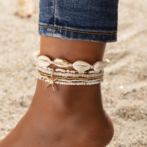 Zinc Alloy Anklet with Seedbead & Shell 6 pieces & for woman mixed colors Sold By Set