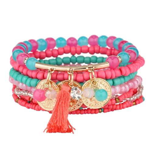 Zinc Alloy Bracelet with Cotton Thread & Glass Beads & Seedbead & Gemstone & Crystal & Plastic Pearl & micro pave cubic zirconia & for woman & enamel Length Approx 16 cm Sold By Set