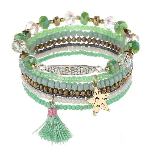 Bracelet en alliage de zinc, avec Fil de coton & Des billes de verre & Seedbead & cristal & perle de plastique, styles différents pour le choix & pavé de micro zircon & pour femme, plus de couleurs à choisir, Vendu par fixé