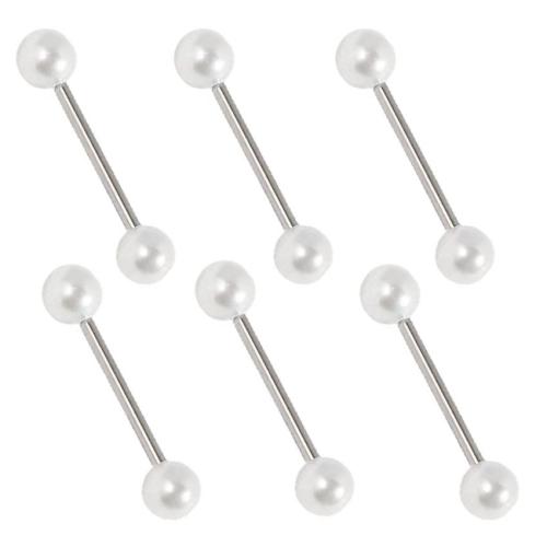 Nerezová ocel Tongue Ring, 304 Stainless Steel, s Plastové Pearl, lesklý, unisex & různé velikosti pro výběr, bílý, Prodáno By PC