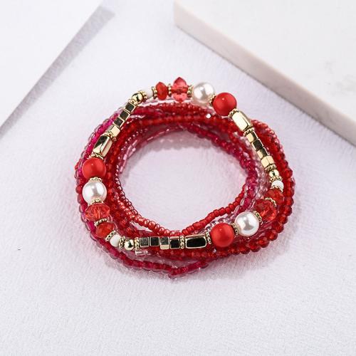 Zinc Alloy Bracelet with Seedbead & Crystal & Plastic Pearl folk style & for woman Length Approx 16 cm Sold By Set