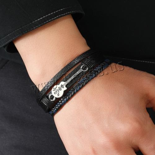 PU Leather Cord Bracelets Zinc Alloy with Magnet & PU Leather silver color plated three layers & for man nickel lead & cadmium free Sold By PC