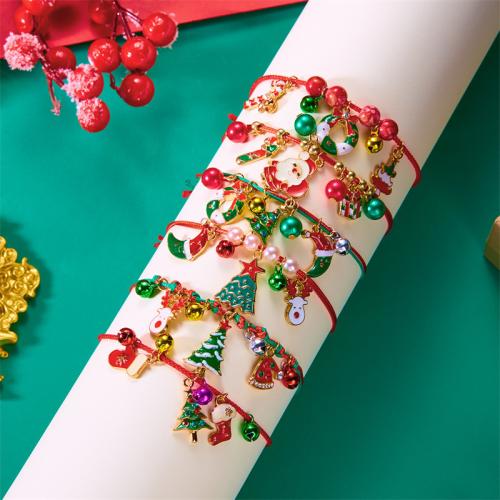 Christmas Holiday Bracelet Zinc Alloy with Wax Cord plated & for woman & enamel & with rhinestone nickel lead & cadmium free Sold By PC