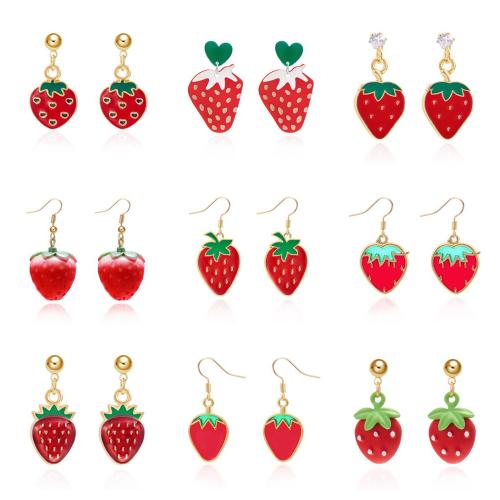 Zinc Alloy Drop Earrings with Acrylic Strawberry plated & for woman & enamel & with rhinestone nickel lead & cadmium free Sold By Pair