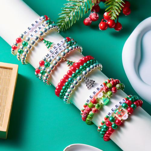 Bracelet de vacances de Noël, alliage de zinc, avec argile de polymère & plastique, Placage, styles différents pour le choix & pour femme & émail & avec strass, plus de couleurs à choisir, protéger l'environnement, sans nickel, plomb et cadmium, Vendu par PC