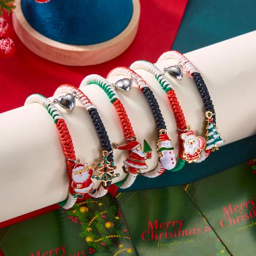 Bracelet de vacances de Noël, alliage de zinc, avec corde de cire, Placage, styles différents pour le choix & pour femme & émail & avec strass, plus de couleurs à choisir, protéger l'environnement, sans nickel, plomb et cadmium, Vendu par PC