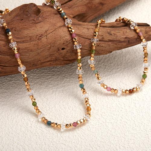 925 Sterling Silver Bracelet and Necklace with Clear Quartz & Tourmaline handmade & for woman Sold By PC