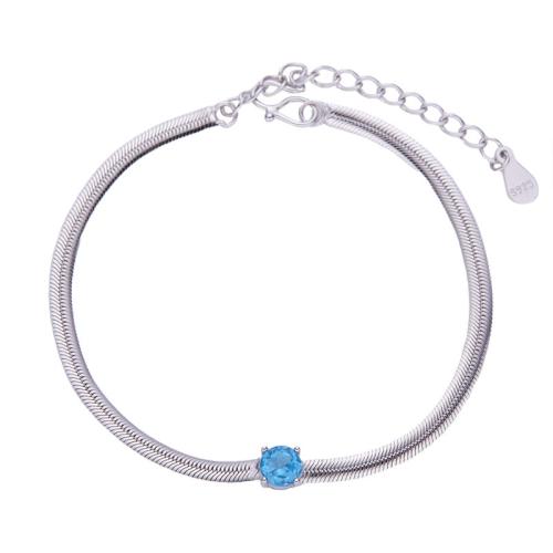 925 Sterling Sølv Armbånd, med Topaze, med 4cm extender kæde, platineret, slange kæde & for kvinde, Længde Ca. 15 cm, Solgt af PC