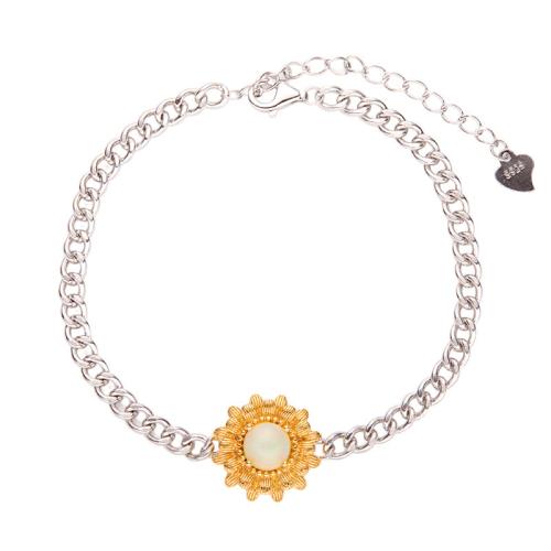 925 de prata esterlina pulseira, with Opala, with 4cm extender chain, margaridacoisa esplêndida, joias de moda & para mulher, comprimento Aprox 16 cm, vendido por PC