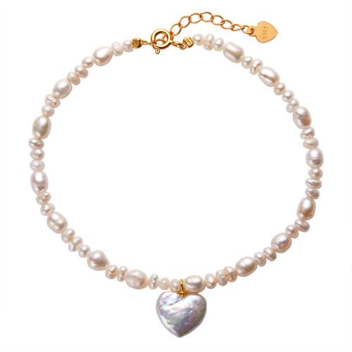 925 Sterling Silver Bracelet and Necklace with Freshwater Pearl Heart gold color plated & for woman Sold By PC