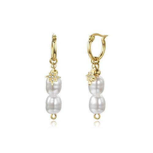 Titano plieno auskaru, Titano plienas, su Shell Pearl, Bižuterijos & moters, aukso, Ear ring wire diameter 2.5mm, outer diameter 17.3mm pendant accessories 9*8*1.5mm, Pardavė Pora