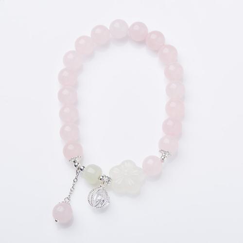 Quartz Bracelets Rose Quartz with White Agate handmade fashion jewelry & for woman Length Approx 14-16 cm Sold By PC