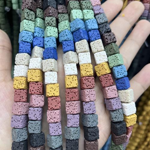 Natural Lava Beads Square DIY mixed colors Sold By Strand