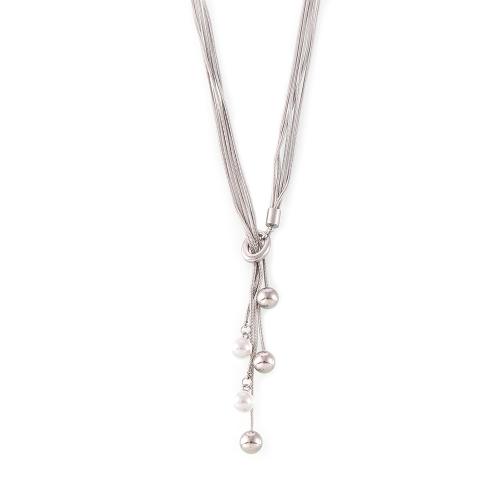 Collana in acciaio inossidabile, 304 acciaio inox, with perla in plastica, gioielli di moda & multistrato & per la donna, colore originale, Lunghezza Appross. 59 cm, Venduto da PC