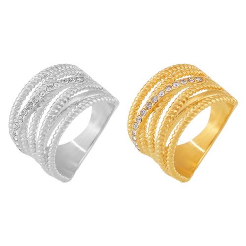 Rhinestone Stainless Steel Finger Ring 304 Stainless Steel plated multilayer & for woman & with rhinestone Sold By PC