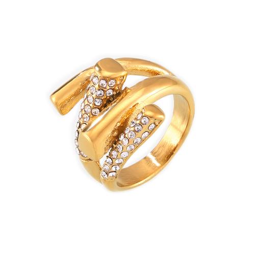 Titanium Steel Finger Ring & for woman & with rhinestone gold Sold By PC