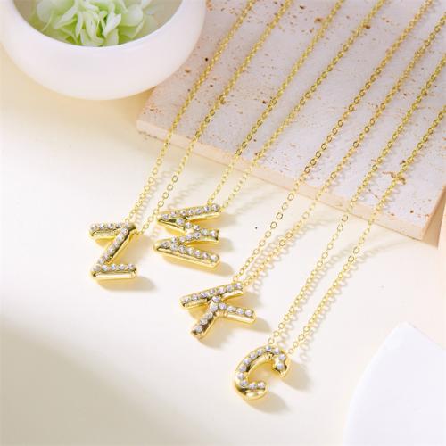 Zinc Alloy Jewelry Necklace Alphabet Letter plated & for woman & with rhinestone nickel lead & cadmium free Sold By PC