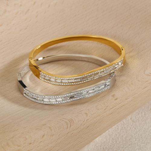 Stainless Steel Bangle 304 Stainless Steel with Cubic Zirconia Round Vacuum Ion Plating for woman Sold By PC