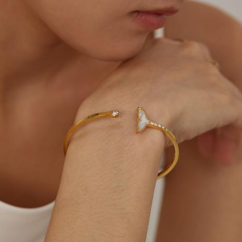 Rustfrit stål Bangle, 304 rustfrit stål, Micro Pave cubic zirconia & for kvinde, Solgt af PC