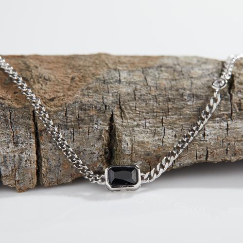 925 sterline d'argento braccialetto, with Nero-Spinel, with 3cm extender chain, Motivo geometrico, gioielli di moda & per la donna, argento, Lunghezza Appross. 15 cm, Venduto da PC