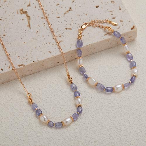 925 de prata esterlina Pulseira e colar, with Tanzanite & Pérolas de água doce, feito à mão, Vario tipos a sua escolha & para mulher, vendido por PC