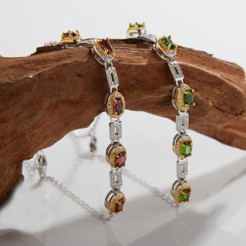 925 Sterling Silver Bracelet with Gemstone with 3cm extender chain Geometrical Pattern & for woman & with rhinestone Length Approx 17 cm Sold By PC