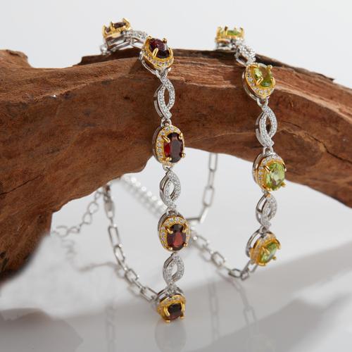 925 Sterling Silver Bracelet with Gemstone with 3cm extender chain Geometrical Pattern & for woman & with rhinestone Length Approx 16 cm Sold By PC