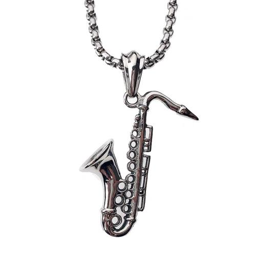 Titanium Steel Necklace with zinc alloy pendant Musical Instrument Unisex silver color Length Approx 27.6 Inch Sold By PC